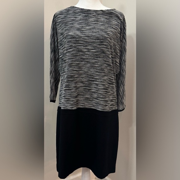 Ann Taylor Loft Black White Tweed Dolman Sleeve Contrast Shift Dress Size 8 - Picture 1 of 9
